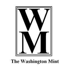 Washington Mint Logo - black W and M vertically stacked on white with black thin frame